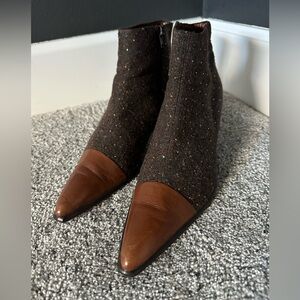 Chic Brown Tweed with sparkle and leather toe Ankle Booties